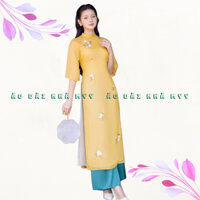Áo dài cách tân Mộc Lan, áo dài 2 tà tay lỡ chất liệu tơ 2 lớp mềm mại thêu họa tiết hoa Mộc Lan sang chảnh
