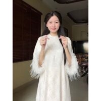 Áo dài cách tân Mỹ Nhân áo dài tay lông vũ Áo dài Tết 2025 áo dài suông bigsize