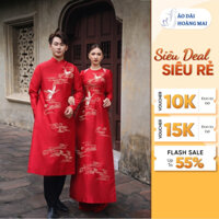 Áo dài cách tân nam đỏ thêu BẠCH HẠC vải tuyết mưa cao cấp {50-105kg} - Áo Dài Hoàng Mai