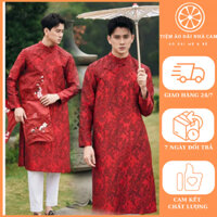 Áo dài cách tân Nam hàng thiết kế - chất liệu gấm đính cúc cao cấp - màu đỏ - áo dài nhà Cam - ND25.47