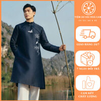 Áo dài cách tân Nam hàng thiết kế - chất liệu tafta phối màu đính cúc cao cấp - màu xanh - áo dài nhà Cam - ND25.40