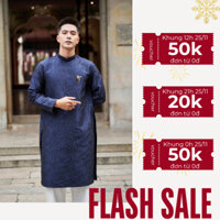 Áo dài cách tân nam màu xanh than kèm cài áo chất gấm vân hoạ tiết đẹp, cao cấp sang trọng - M01(XT-CC)