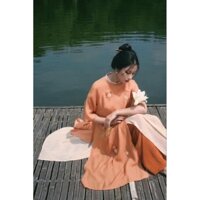 Áo  dài cách tân nhã chi cam đẹp nổi bật họa tiết thêu cao cấp vải tơ creo đẹp mềm mại giá rẻ