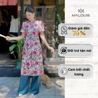 Áo dài cách tân Như Ý tay bồng, họa tiết hoa hồng, chất nhung text cao cấp (tách lẻ) - ADNY129