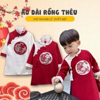 Áo dài cách tân nhung chéo phối đỏ trắng cho bé trai 9 -20kg