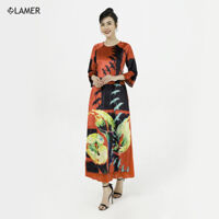 Áo dài cách tân nhung hình LAMER L61A20Q053 - Cam Họa Tiết Đen - XXL