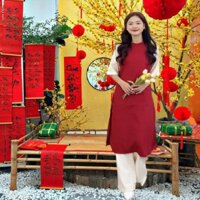 Áo dài cách tân nhung kèm nơ đội đầu dự tiệc cưới hỏi lễ tết chụp kỷ yếu du xuân