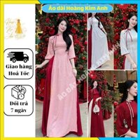 Áo dài cách tân nữ 2 tà thiết kế lụa gấm đính nơ cổ lệch tay lỡ mặc lễ tết cưới màu Đỏ Hồng Trắng Áo Dài Hoàng Kim Anh