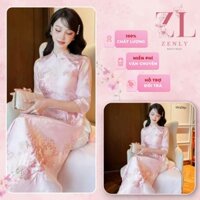 Áo dài cách tân nữ 2024 Tường Vy , Áo dài 4 tà cổ 2,5cm vuông dáng lỡ chất liệu tơ dập hoa nổi tay loe - ZenLy Boutique