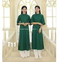 Áo dài cách tân nữ, áo dài gấm Tết đẹp, áo dài dáng suông đính cúc.