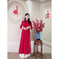 Áo dài cách tân nữ/ áo dài Trung Đồng/ Áo vải tơ óng kết 1 cành hoa