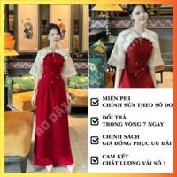 Áo dài cách tân nữ cột thắt đính nơ chất tuyết mưa dịu dàng may sẵn, Áo dài nữ truyền thống mặc dự tiệc lễ tết màu Đỏ