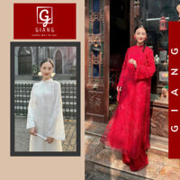 Áo dài cách tân nữ dáng suông 4 tà thêu lân sư tay loe dài lót lụa nhật cao cấp - Áo dài Giang