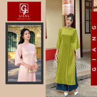 Áo dài cách tân nữ dáng suông chất liêu Gấm tơ tằm đính nơ cổ tròn tay lỡ - Áo dài Giang