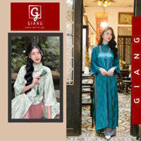 Áo dài cách tân nữ dáng suông chất gấm tơ tằm in thọ dơi cổ cao tay lỡ - Áo dài Giang