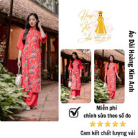 Áo dài cách tân nữ dáng xuông hoạ tiết chăn con con công, Áo dài vintage may sẵn Hoàng Kim Anh