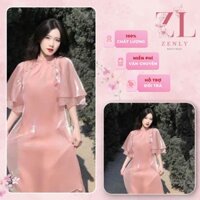 Áo Dài Cách Tân Nữ Du Xuân Chất Liệu Lụa Tơ Óng Phối Tay Cánh Tiên Màu Hồng Phấn Siêu Bắt Mắt - ZenLy Boutique