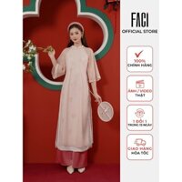 Áo Dài Cách Tân Nữ FACI Áo Dài Chu Nhã Thiết Kế Tơ Ý Hồng Phấn Thêu Hoa Cách Điệu Mềm Mại, Cao Cấp FA23097