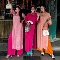 Áo Dài Cách Tân Nữ Gấm Dáng Suông Tay Lỡ Phối Cổ Phối Tay Cách Điệu May Sẵn ADTA014 - Áo Dài Thảo Anh