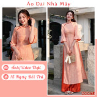 Áo Dài Cách Tân Nữ, Gấm Hoa, Cổ Tròn Phối Cúc, Trẻ Trung, Màu Cam (MD33-C) - Áo Dài Nhà Mây