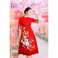 Áo dài cách tân nữ họa tiết hoa mai ngày tết chất vải mềm mịn thoáng mát, áo dài màu đỏ màu vàng, áo dài hoa mai