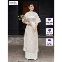 Áo dài cách tân nữ LAVENDER màu be vải tafta hoa cực sang chảnh tay mix voan mềm AD4116
