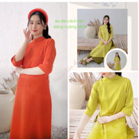 ÁO DÀI CÁCH TÂN NỮ LỤA 2 TÀ THIẾT KẾ DÁNG SUÔNG ĐÍNH CÚC NGỌC MAY SẴN, ÁO DÀI TẾT TRUYỀN THỐNG MÀU ĐỎ CAM VÀ XANH CỐM
