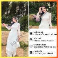 Áo dài cách tân nữ lụa tơ óng dáng suông thêu hoạ tiết màu trắng mặc tết sang trọng Thanh Điệp, Áo dài truyền thống