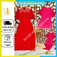 Áo dài cách tân nữ lụa voan tơ cổ trụ thiết kế phối voan tơ ngực tay cánh tiên màu Đỏ Hồng Áo Dài Hoàng Kim Anh
