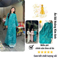 Áo dài cách tân nữ màu Xanh tay phối voan tơ đẹp, Áo dài truyền thống nữ Hoàng Kim Anh