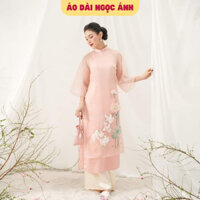 Áo dài cách tân nữ Ngọc Ánh hoa sen và cá vàng được đính kết tỉ mỉ trên thân áo - NA27