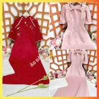 ÁO DÀI CÁCH TÂN NỮ TẾT THIẾT KẾ THÊU ĐÍNH HOA TIỂU THƯ CỔ YẾM ÁO DÀI TRUYỀN THỐNG NỮ CAO CẤP MẶC TẾT LỄ CƯỚI MÀU ĐỎ HỒNG