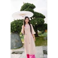 Áo dài cách tân nữ tơ màu hồng 4 tà in hoa đẹp hàng cao cấp thiết kế sang chảnh đẹp đi tiệc đi chơi tết