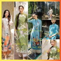 ÁO DÀI CÁCH TÂN TÂN 4 TÀ DÁNG SUÔNG VẢI VOAN TƠ LÓT LỤA IN 3D CÔ GÁI CAO CẤP THIẾT KẾ TAY LỠ TRUYỀN THỐNG MAY SẴN