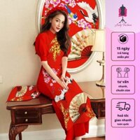 Áo dài cách tân tay bồng in 3D họa tiết cánh quạt AD011 - Lady Fashion