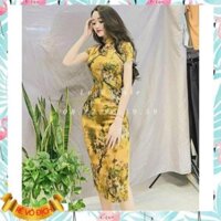 Áo dài cách tân tay ngắn cổ nút tàu xẻ tà