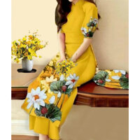 Áo dài cách tân tay ngắn họa tiết hoa sen