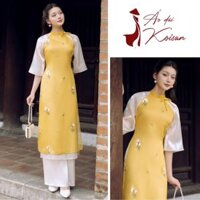 Áo Dài Cách Tân Tết KOISAN Chất Liệu Tơ Mềm Màu Vàng Phối Tay Lỡ Màu Trắng Thêu Hoa Nổi W2450482