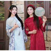 Áo Dài Cách Tân Thanh Chi Dáng Xuông, Cổ Tròn, Đính Khuy Cách Điệu, Chất Liệu Gấm Thọ Rồng - Áo Dài Tết 2025 Thảo Lyn