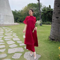 Áo Dài Cách Tân Thanh Tú . Áo Dài Dáng Xuông Đính Cúc Cổ Sang Trọng LA-15