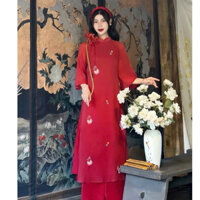 Áo dài cách tân Thiên Hương 4 tà chất liệu vải nhăn thêu quạt cao cấp phối tay lỡ loe cánh tiên siêu bắt mắt