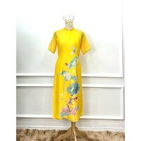 Áo Dài Cách Tân Tơ Ánh Kim 4 Tà Màu Đỏ, Họa Tiết Hoa Sen Và Cá - Thời Trang Diva Paris