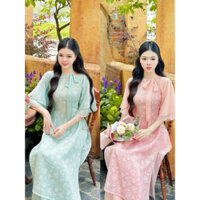 Áo Dài Cách Tân Tơ Hoa Nhí Tiểu Thư Với Ba Gam Màu Hồng, Xanh, Tím Xinh Đẹp Nhẹ Nhàng