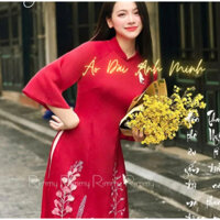 Áo dài cách tân tơ kết màu đỏ - Aó Dài Anh Minh