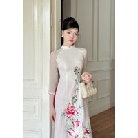 Áo dài cách tân tơ mộc thêu hoa sen🪷 đẹp chất vải mềm mại họa tiết hoa đẹp nổi bật thiết kế 4 tà