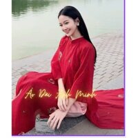 Áo dài cách tân tơ thêu màu đỏ - Áo Dài Anh Minh