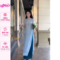 Áo dài cách tân tơ thêu màu xanh dương - Xưởng may Min