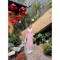 Áo dài cách tân tơ thêu mềm màu hồng trẻ trung - Áo dài Phương Thảo