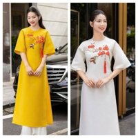 Áo dài cách tân vải tafta Pháp cao cấp - thêu ruy băng cực xinh- giá sỉ tại shopee