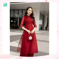 ÁO DÀI CÁCH TÂN ( VOAN TƠ CAO CẤP ) MỀM MỊN TIỂU THƯ TAY LỠ ĐÍNH KẾT HOA TẾT DÂY - Bin Shop